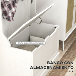 Perchero Zapatero, Perchero Recibidor con Banco de Almacenamiento, 4 Ganchos, para Pasillo, Dormitorio, Salón, Estilo Moderno, 71,5x39,5x170 cm, Blanco