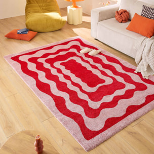 GROOVY - Tapis coloré style seventies - Confortable et moelleux - Rouge