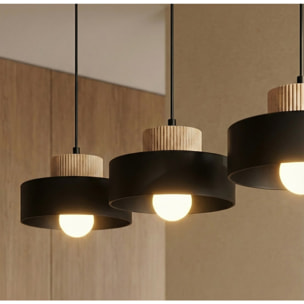 Lampada a sospensione KIVI in acciaio e legno nero