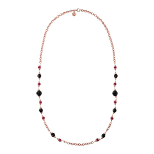 Collana Lunga Catena Rolo con Onice Nero e Quarzo Rosso