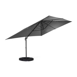 Parasol Sombra 360° rectangle gris 4x3m avec housse et dalles