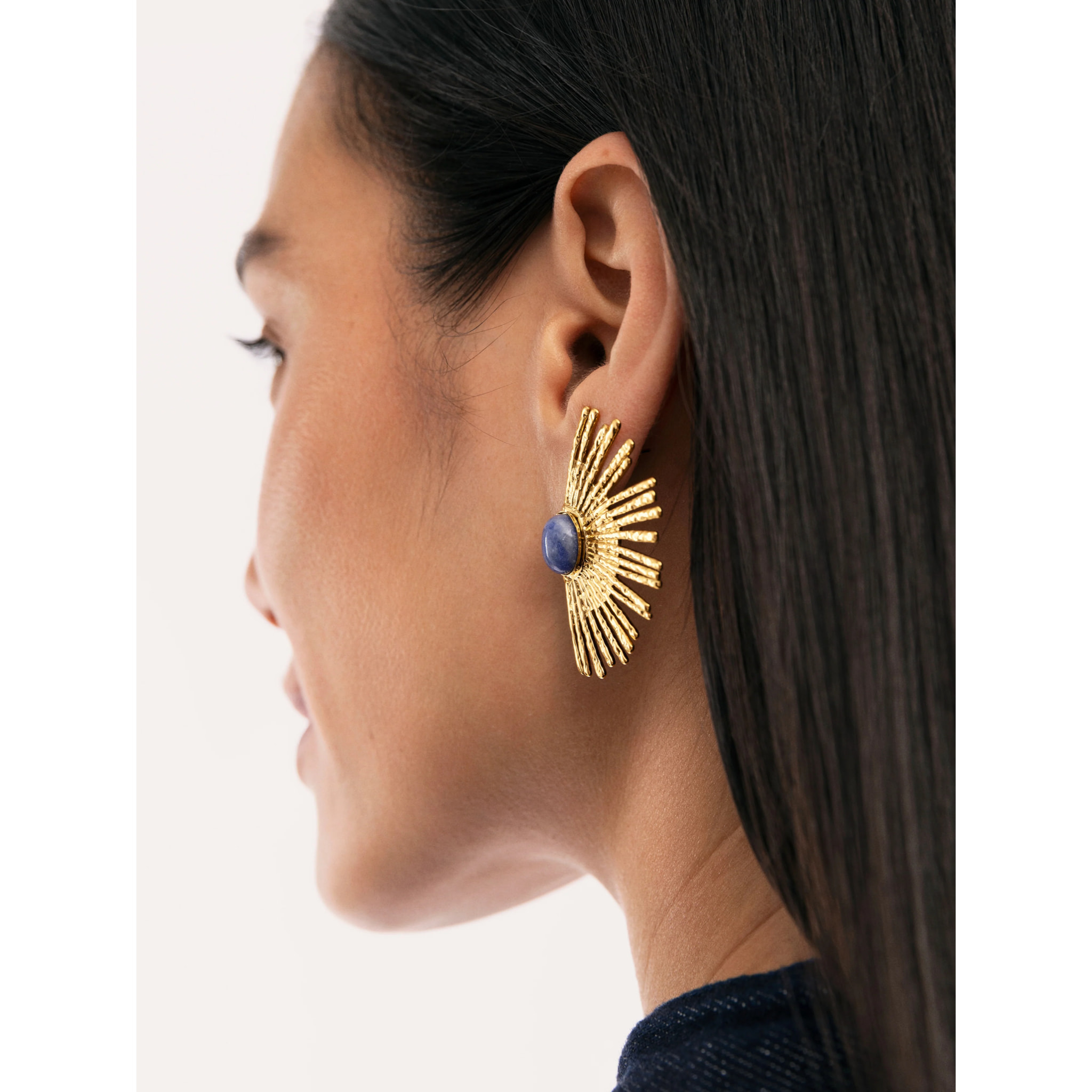 Pendientes Sunbeam Azul Acero Baño Oro