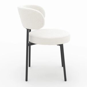 Lot de 2 chaises en tissu bouclé blanc cassé et pieds noirs - Maëlie