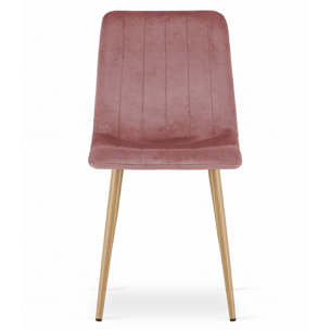 Sedia LAVA in velluto rosa con gambe effetto legno