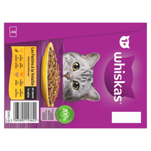 WHISKAS 96 Sachets fraîcheur en sauce 4 variétés volaille pour chat 85g (4x24)