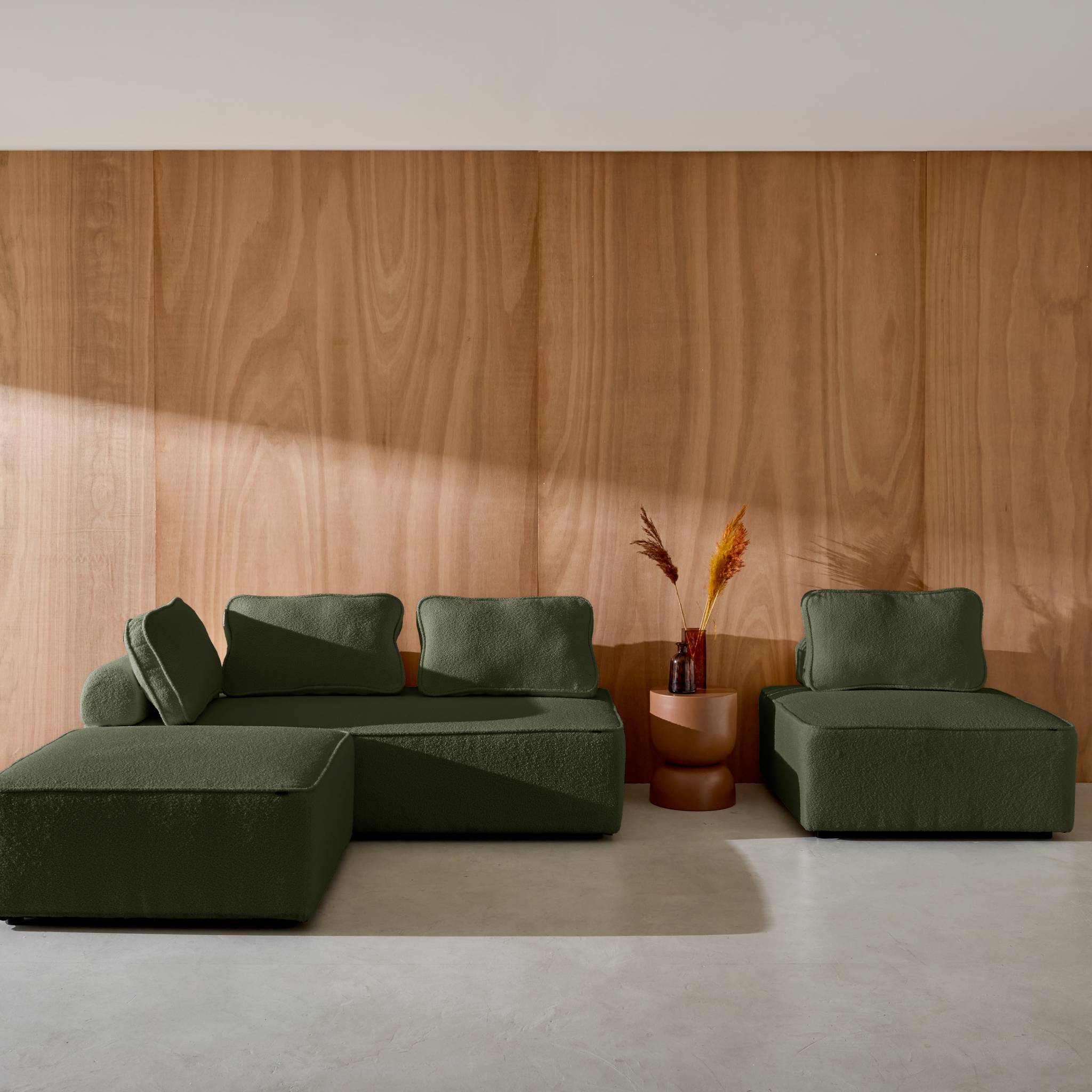 Ensemble chauffeuses pour canapé modulable 4 places bouclette kaki - Bao