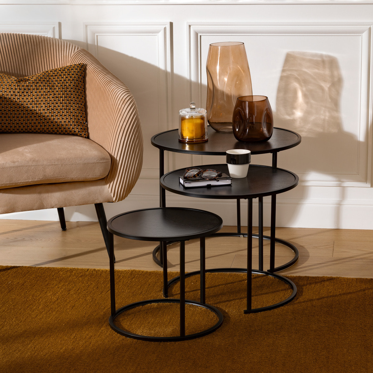 Lot de 3 tables d'appoint Noan noir L54/45/35cm