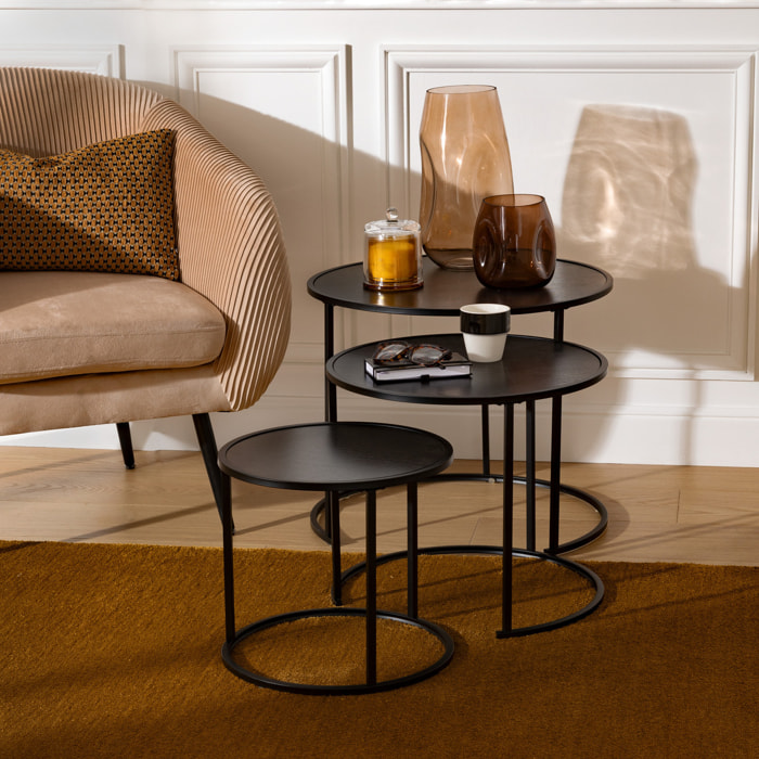 Lot de 3 tables d'appoint Noan noir L54/45/35cm