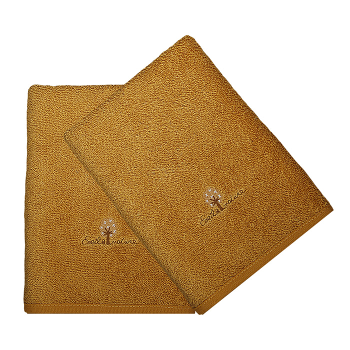 Lot de 2 Serviettes éponge 50X90 cm Coton bio-Ambre