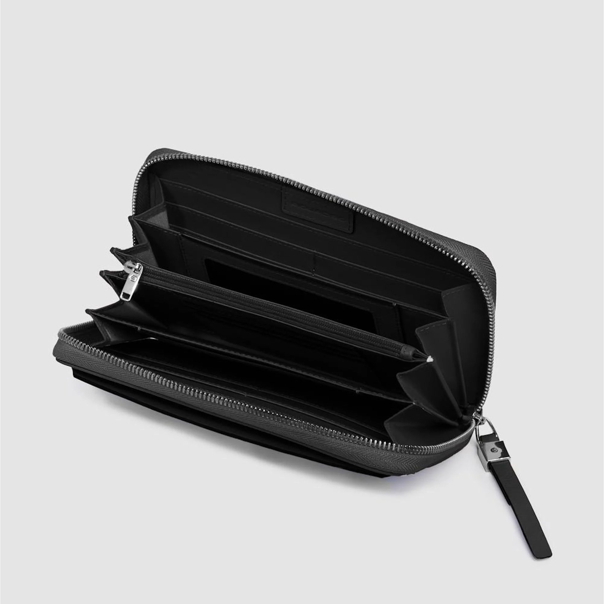 Piquadro Portafogli grande, 4 soffietti con zip, porta monete, porta carte di credito, protezione RFID