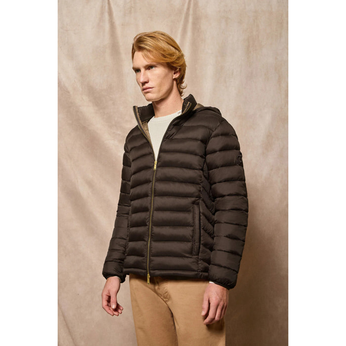 Giacca ultralight Corey marrone con cappuccio rimovibile e ricamo PC