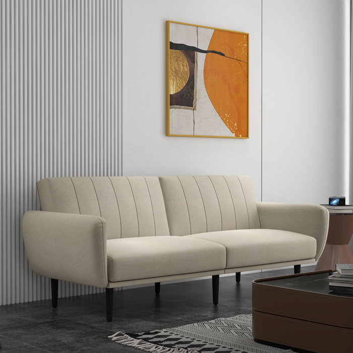 Canapé convertible 3 places design contemporain dossier inclinable modulable bois hévéa noir tissu grège