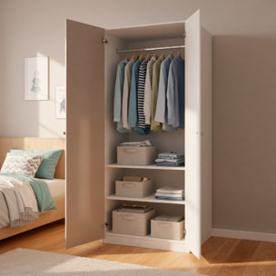 Armadio 2 Ante Battenti Barra Appendiabiti E 4 Scomparti Design Moderno Minimal Giovanile Per Cameretta 90 x 200 x 52 Cm Colore Beige E Rovere
