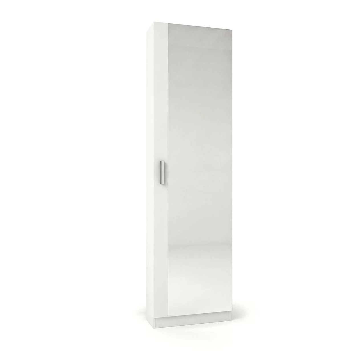 Zapatero alto de 1 puerta con espejo en blanco brillo 180x50 cm Roma Blanco Brillo