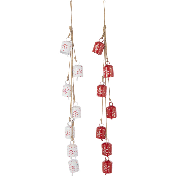 J-Line suspension 7 Cloches Flocons de neige - fer - blanc/rouge - 2 pièces