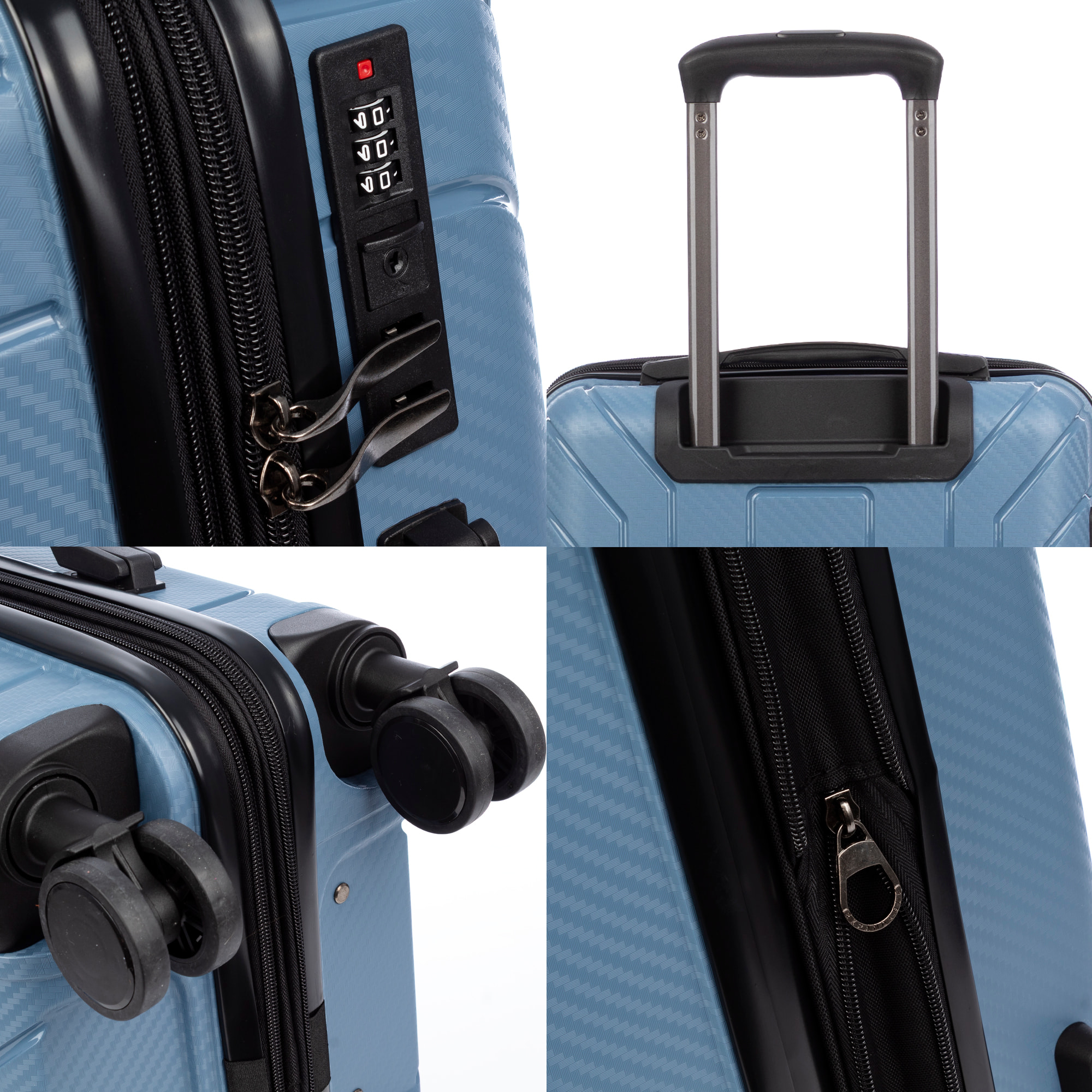 Set di 3 valigie trolley espandibili in PP resistente alla rottura. Serratura TSA numerica, 4 ruote doppie girevoli a 360°.