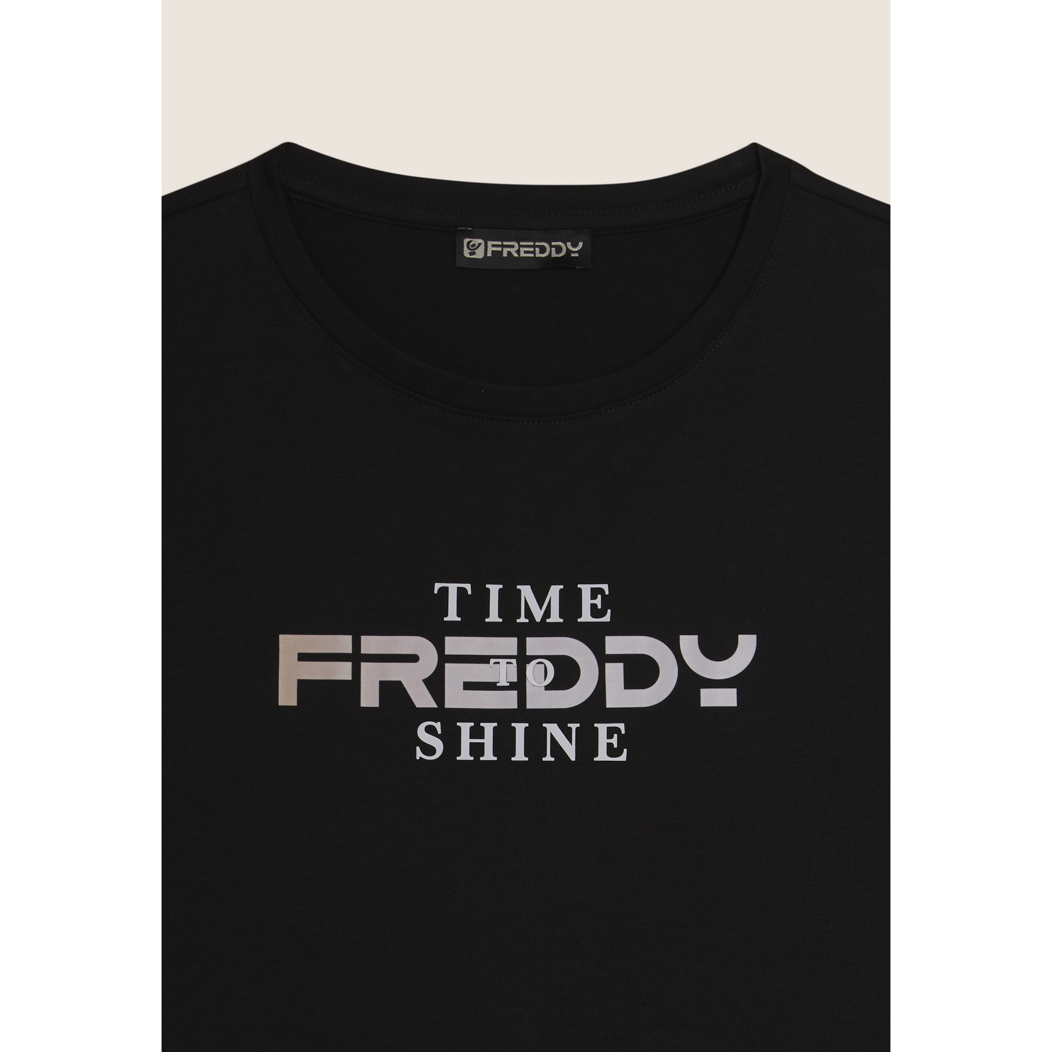 T-shirt Comfort Fit con Logo FREDDY e Slogan "Time Shine"