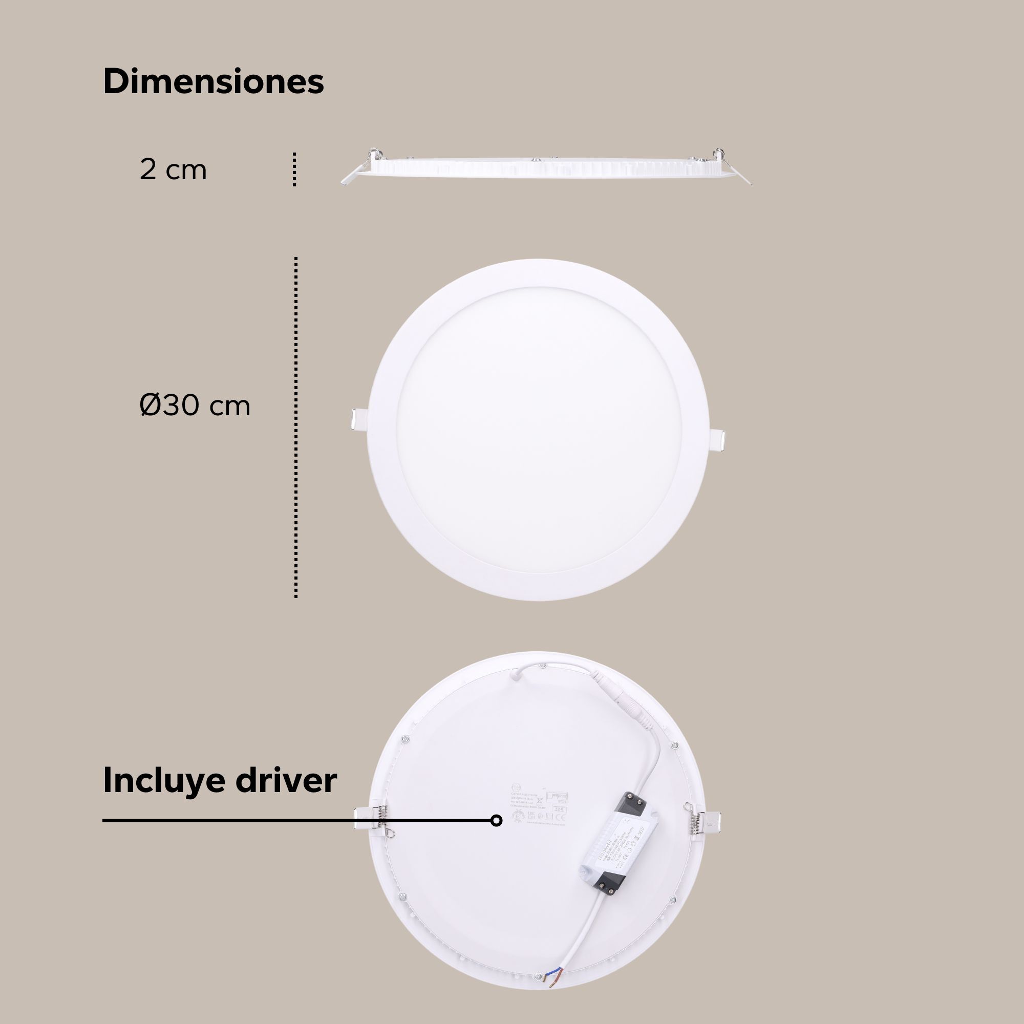 FORLIGHT Easy Circular - 2 Downlights con LED integrado 3000K para iluminar hacia abajo ON/OFF ø30cm Color Blanco