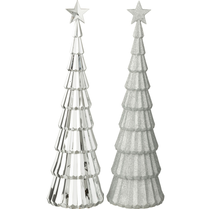 J-Line décoration Sapin de Noël - plastique - argent - 2 pcs