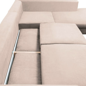 Canapé d'Angle Droit Velours Fiesole, 3 Places, Couchage Intégré, Coffre de Rangement, Housse Déhoussable