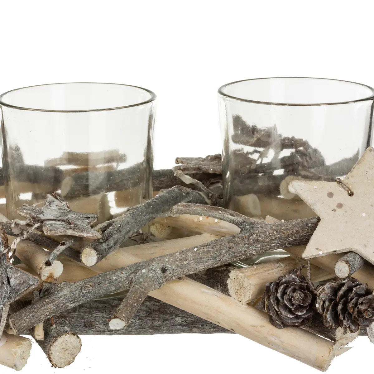 Photophore centre de table buche avec 4 photophores bois blanc