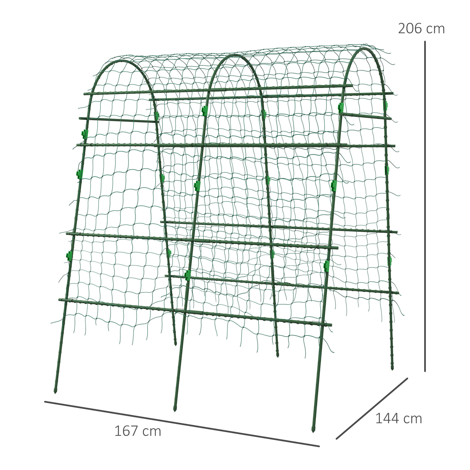 Enrejado de Pepino 206 cm, Enrejado de Jardín de Arco para Plantas Trepadoras al Aire Libre, en Forma de U, con Estructura de Acero Recubierta de PE y Red, Soporte para Verduras, Frutas