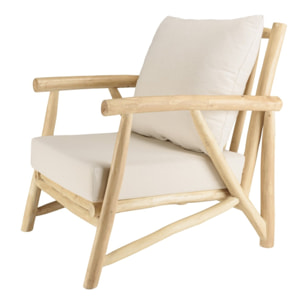 WILL - Fauteuil MADURA en branches de teck naturel coussins blancs