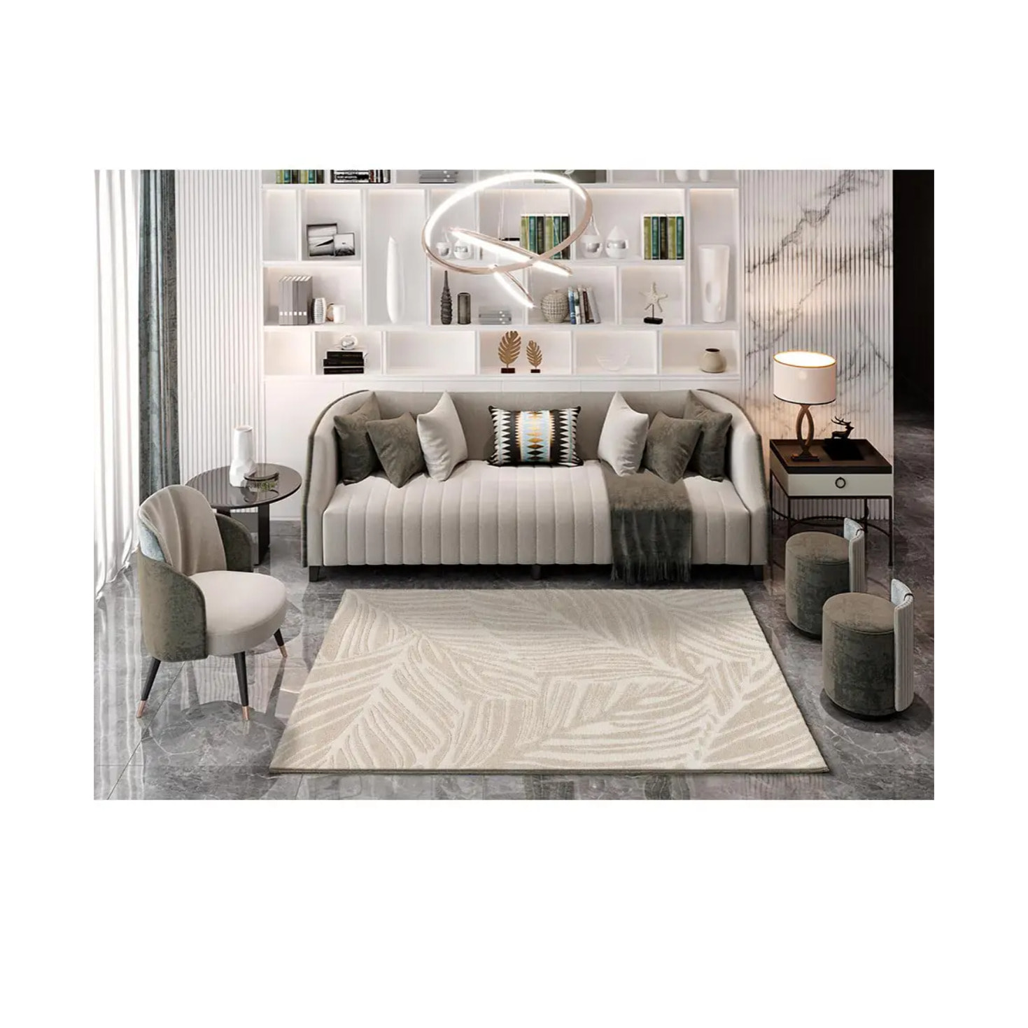 SENSATION Alfombra con motivo vegetal en relieve en blanco, varias medidas disponibles.