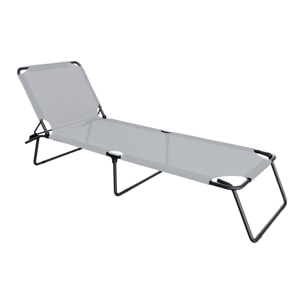 Lettino Pieghevole Prendisole Senza Tettuccio Parasole Schienale Reclinabile Regolabile Struttura In Metallo Nero Sedia Sdraio 187 x 53 x 24 Cm (Gray)
