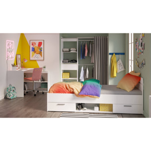 Letto singolo Zone, Sommier per camera da letto, Giroletto per stanza, Struttura porta materasso, 200x90 h74 cm, Bianco opaco