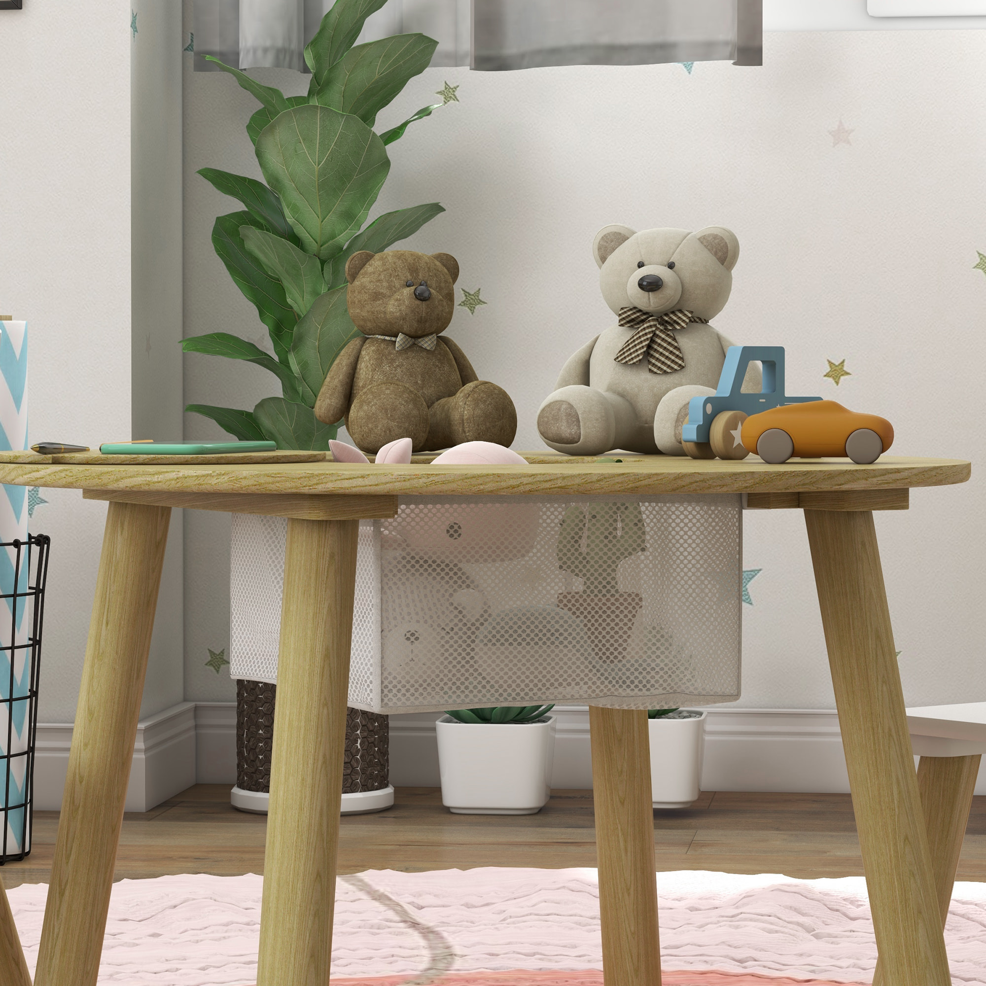 Ensemble table chaises enfant design ourson scandinave - rangement table intégré - aspect bois blanc