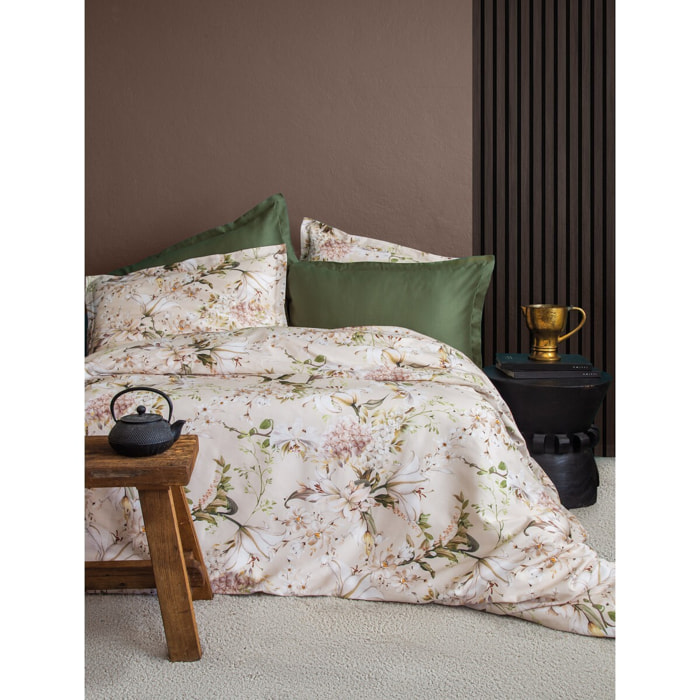 Parure housse de couette et taies oreiller 100% Satin de Coton imprimé