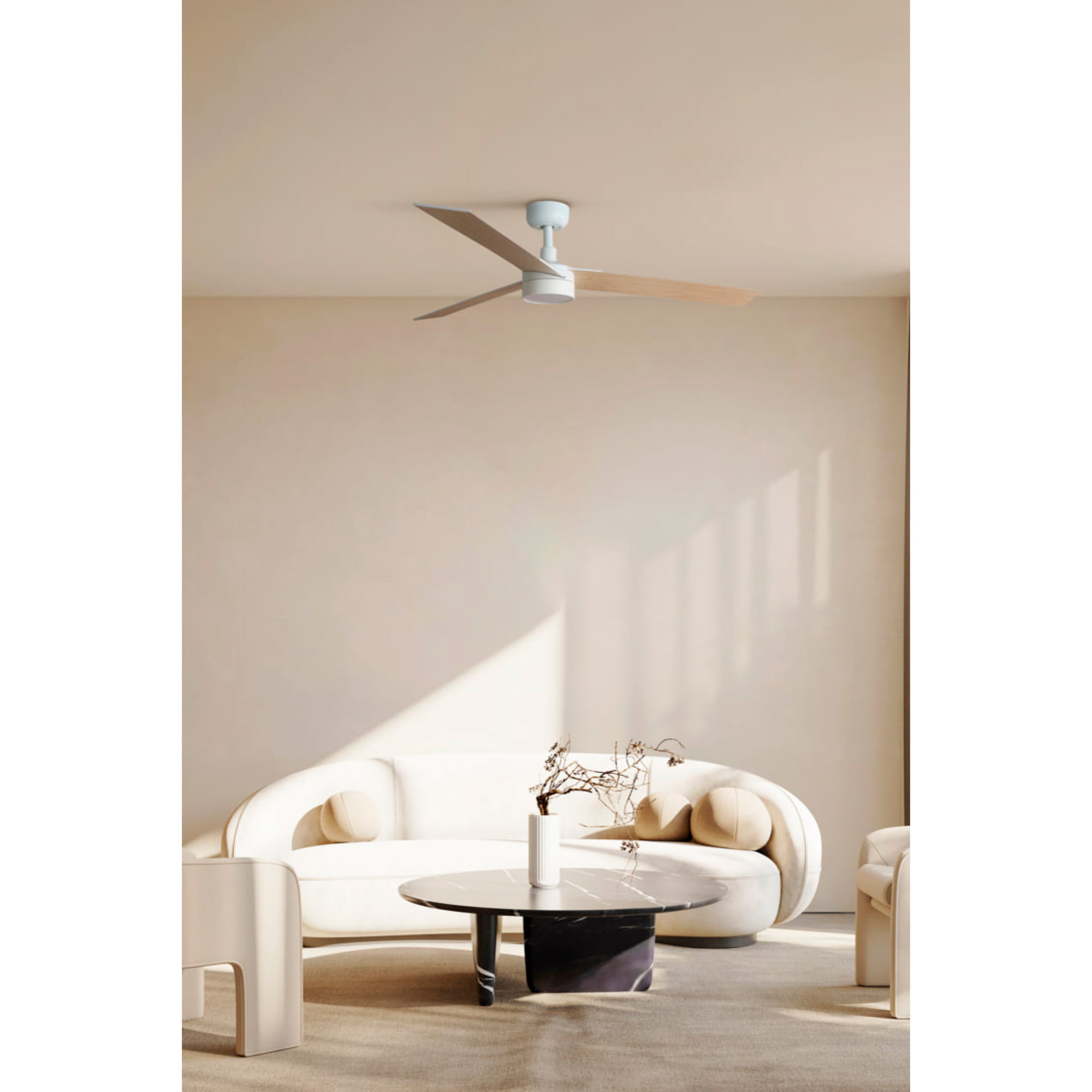 RUDDER L LED Ventilador de techo blanco/fresno