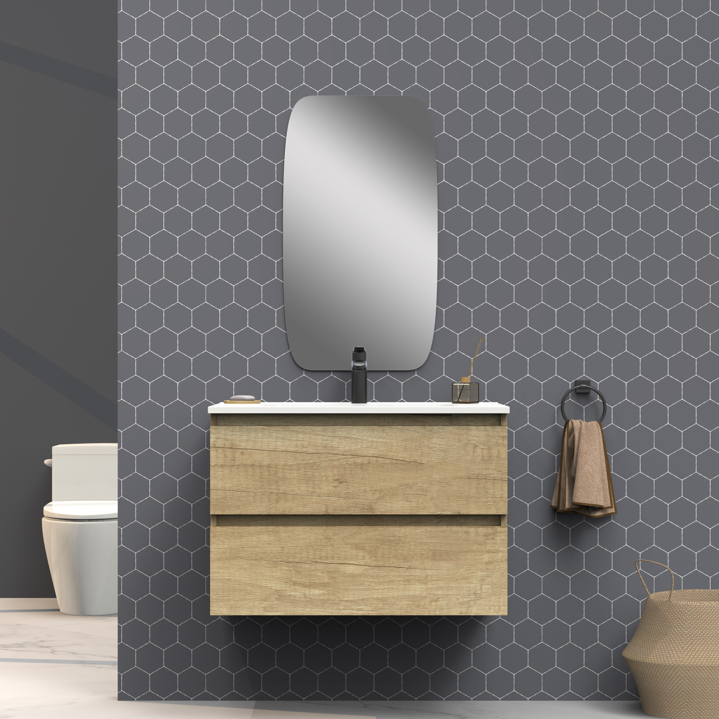 Ensemble de salle de bain IRONA 2C, 80cm, comprend lavabo et miroir