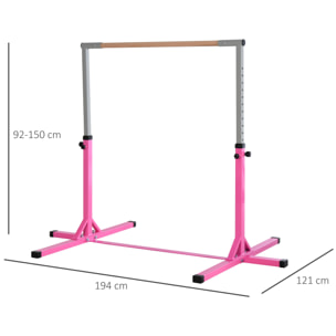 Barra de Gimnasia para Niños de +3 Años Barra de Entrenamiento con Altura Ajustable 92-150 cm Barra Horizontal de Gimnasia Carga 75 kg 197x121x150 cm Rosa