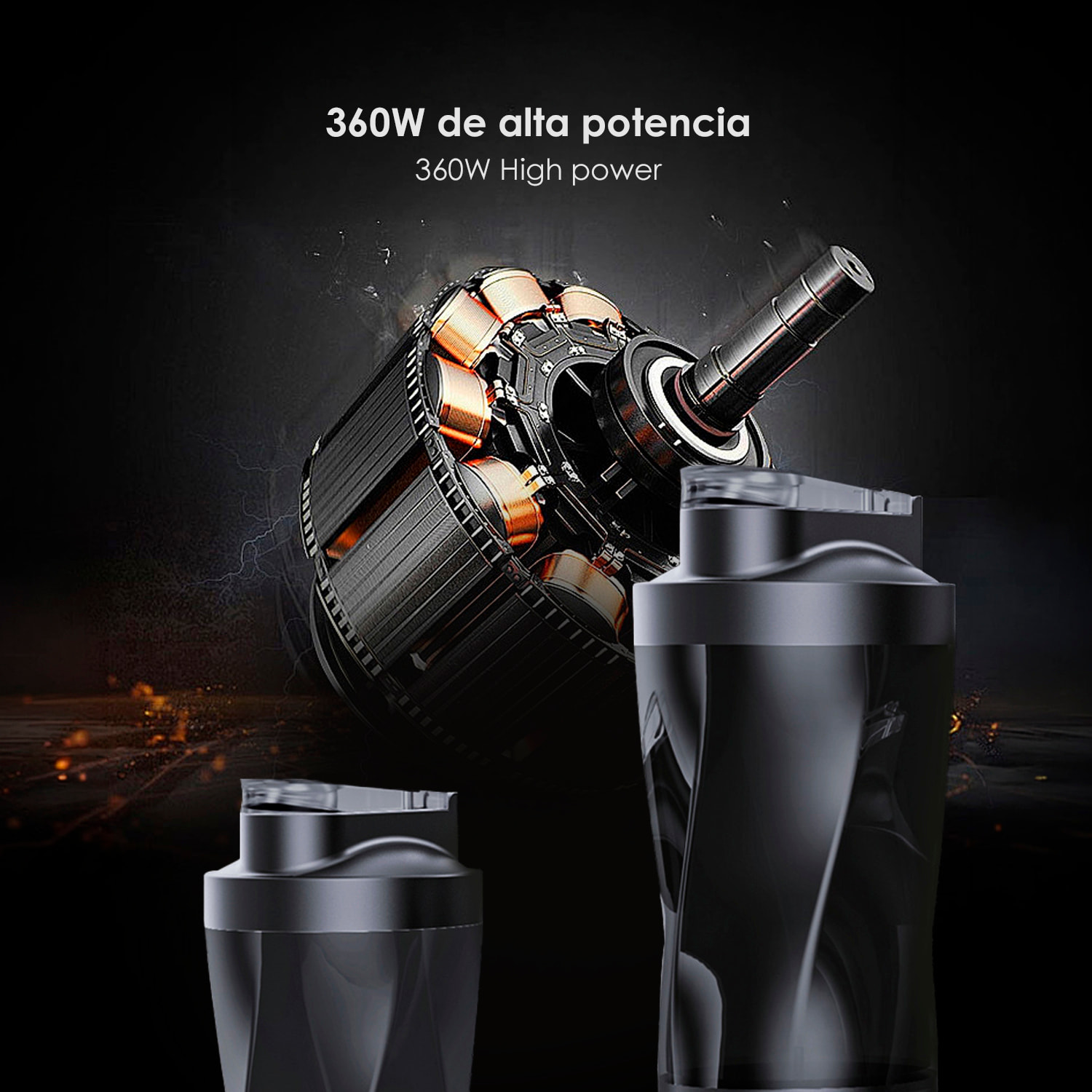 Batidora portátil HD-10 de 650 ml con potente motor de 360W, con batería recargable de 6000mAh.