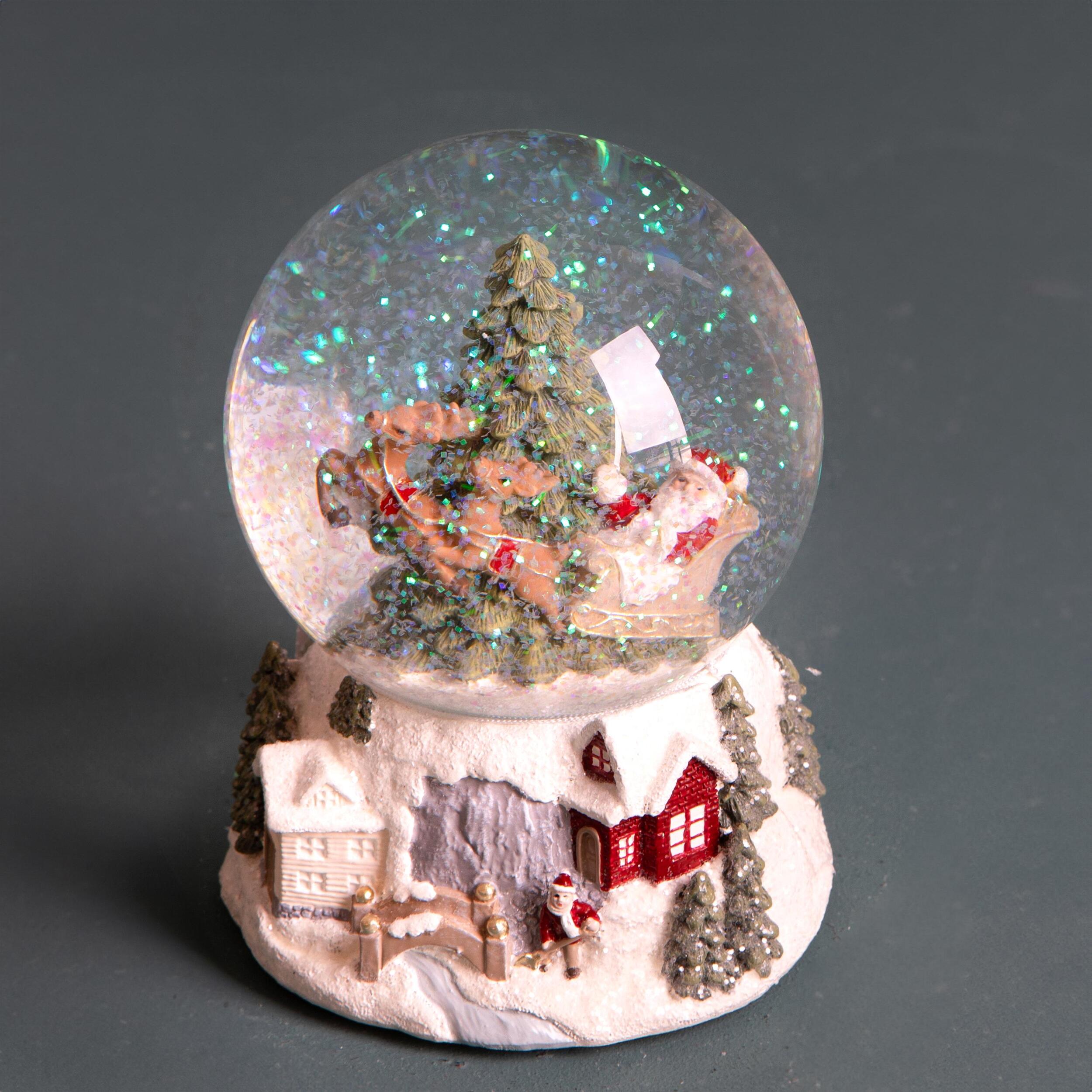 Sfera Carillon con Slitta Babbo Natale - Pezzi 1 - Colore Bianco - 13x17Hx13cm - Bianchi Dino