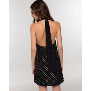 Vestido corto con lazada al cuello y escote pico