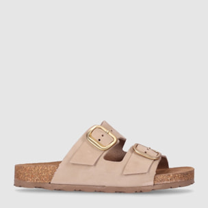 Sandalias de Piel - Arena - Tacón: Bajo