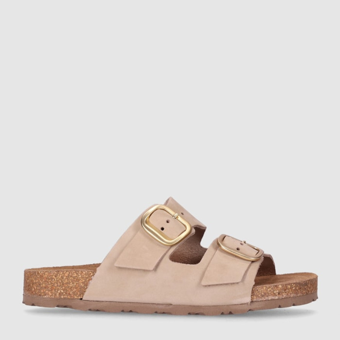 Sandalias de Piel - Arena - Tacón: Bajo