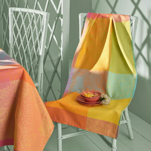 Chemin de table pur coton motif jacquard bleu jaune orange Mille vagues exotique