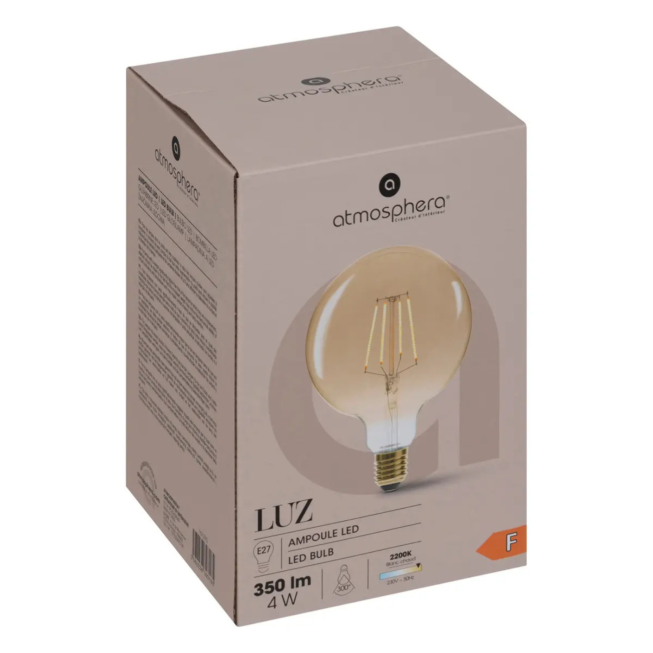 Ampoule LED "Globe" ambrée - filament droit E27 D13 cm