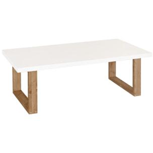 Mesa de centro de laca mate en tono beige y las patas abeto de varias medidas