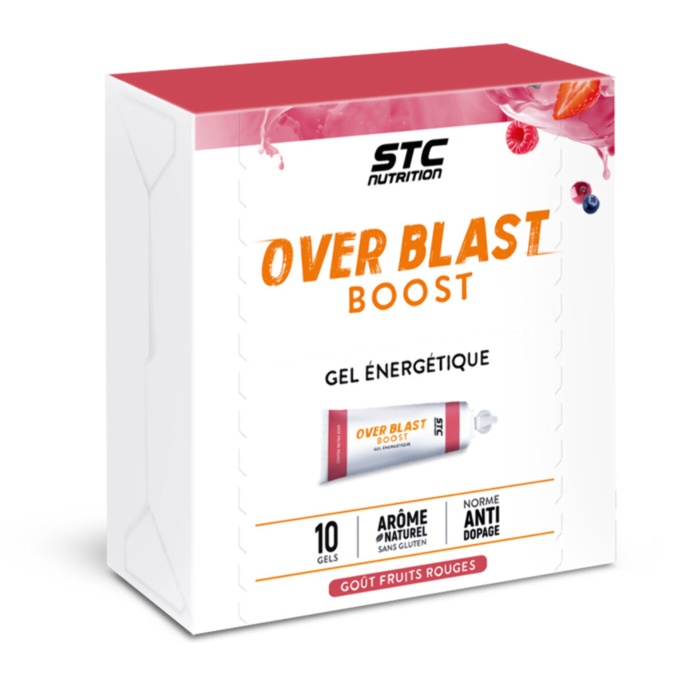 STC NUTRITION - Over Blast Boost - Gel énergétique enrichi en complexe dynamisant - Goût Fruits Rouges - Norme anti-dopage  - 10 dosettes