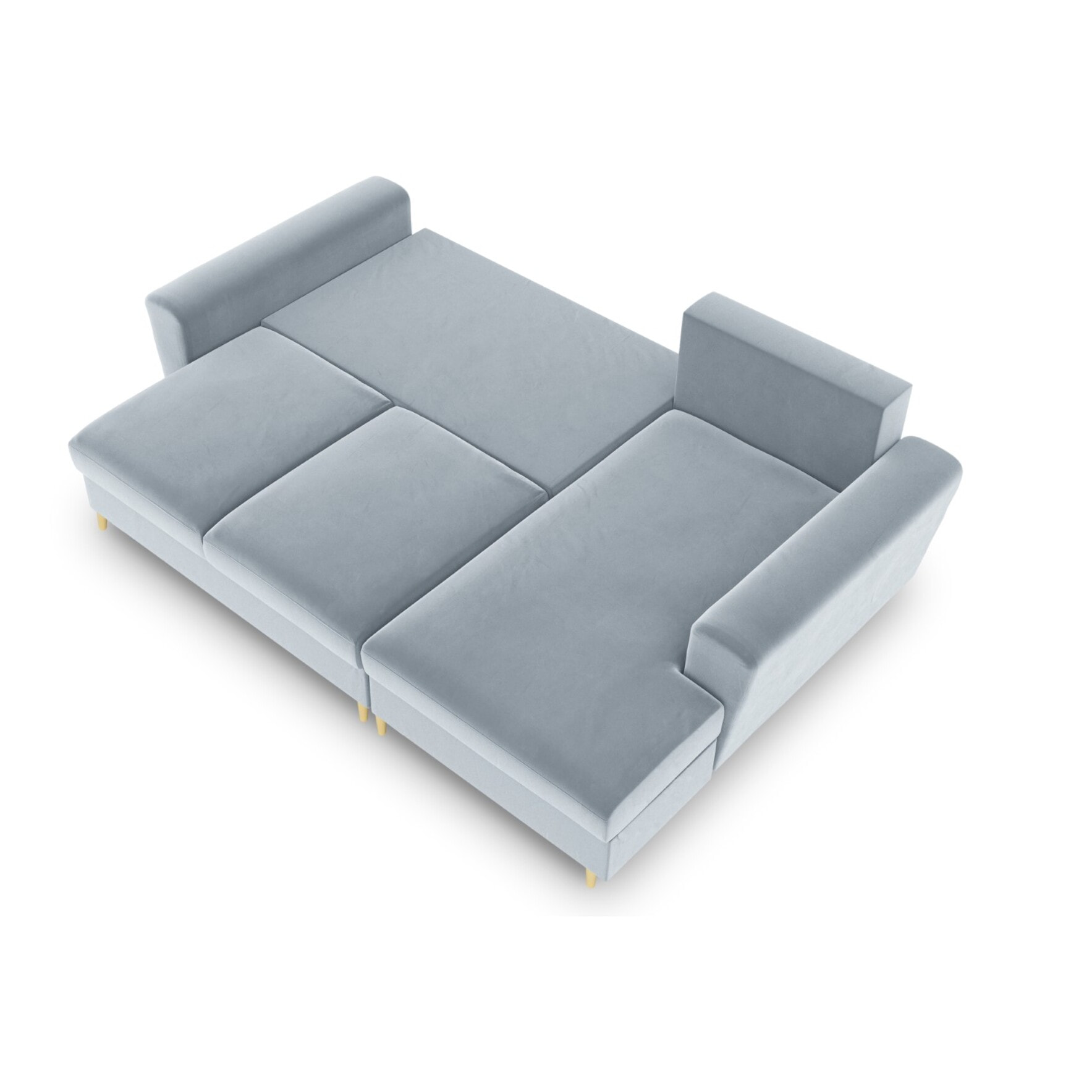 Canapé d'angle droit convertible avec coffre de rangement "Kyoto" 4 places en velours bleu clair