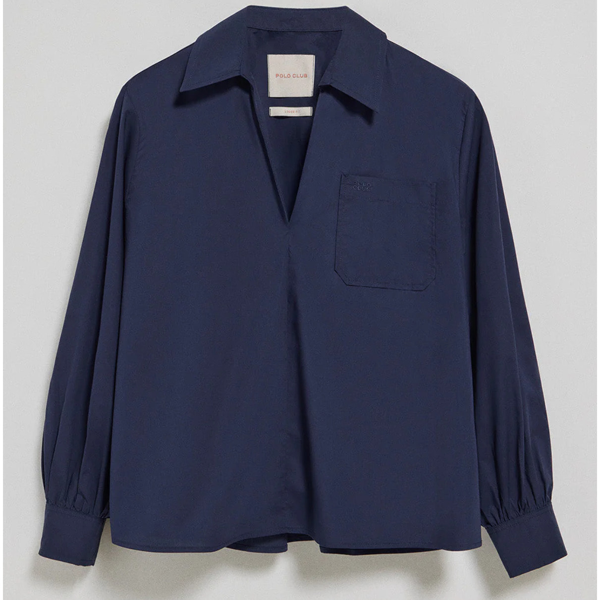 Blusa Solar azul marino de algodón con detalle bordado