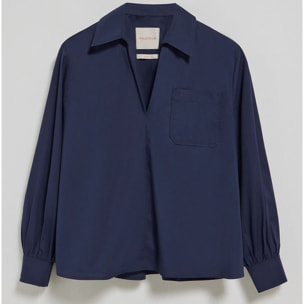 Blusa Solar azul marino de algodón con detalle bordado