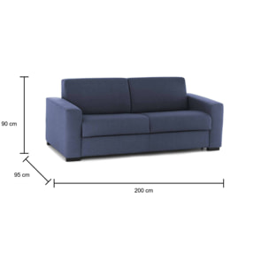 Divano Letto Alicia, Divano a 3 posti, 100% Made in Italy, Sofà Soggiorno con apertura girevole, in tessuto imbottito, con Braccioli slim, Cm 200x95h90, Blu