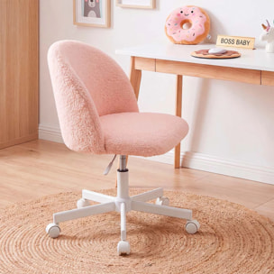 Silla de escritorio tapizada en borreguito rosa empolvado 76-89,5 cm Candy Rosa Empolvado