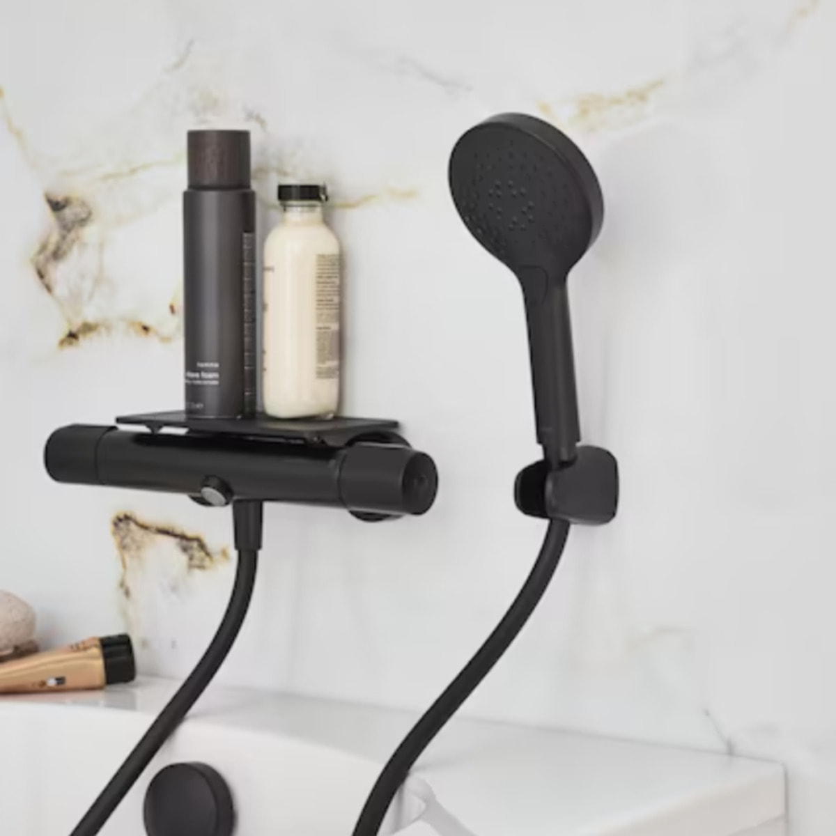 Tablette de douche installation sur mitigeur de douche noir mat